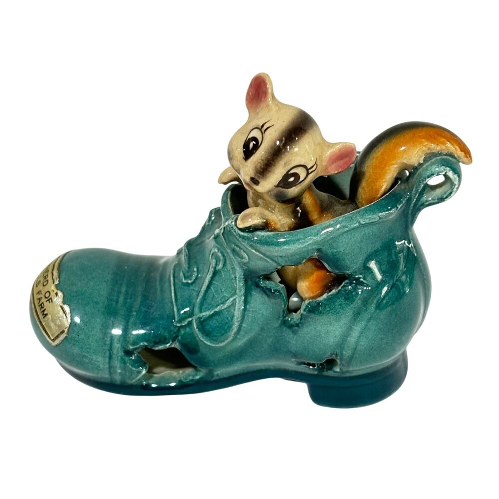 Vintage novelty figurine collectible chipmunk in boot figure porcelain souvenir